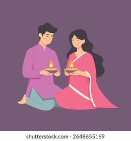 Indian couple celebrate Diwali illustration
