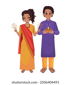 indian couple festival of diwali celebration isolated