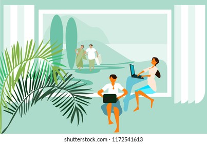 Indian couple with laptop.EPS 8.