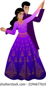 Indian couple in light purple suits dancing at wedding celebration party Vector