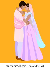 Indian couple in love in smart light clothes wedding Vector