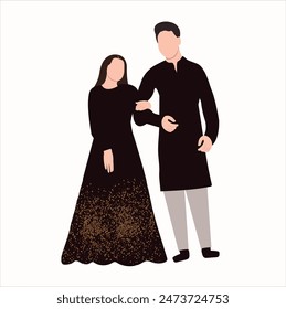 Guardar Retrato de pareja india para Vestido oriental tradicional negro, día de celebración	