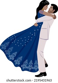Indian couple in  purple suits dancing at wedding celebration party Vector