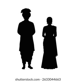 Indian couple traditional wedding attire silhouette