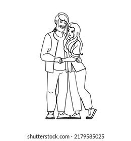 indian couple vector. happy man woman family, young home love, mature lifestule indian couple character. people black line pencil drawing vector illustration