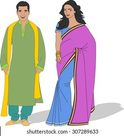 Indian couple wearing traditional clothes