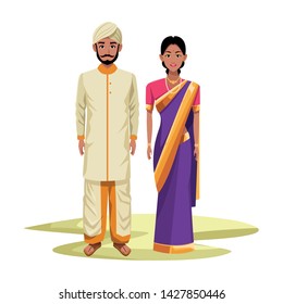 indian couple wearing traditional hindu clothes man with beard and turban and woman wearing sari and jewelry profile picture