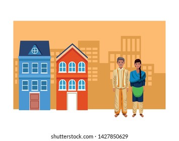 indian couple wearing traditional hindu clothes man with moustache and woman with braid profile picture avatar cartoon