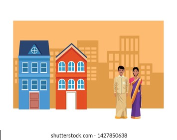 indian couple wearing traditional hindu clothes man with moustache and woman wearing sari and jewelry profile picture