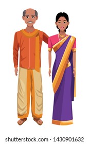 indian couple wearing traditional hindu clothes man with moustache and bald woman with sari and jewelry profile picture avatar cartoon character portrait vector illustration graphic design