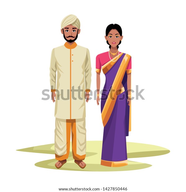 Indian Couple Wearing Traditional Hindu Clothes Stock Vector (royalty 