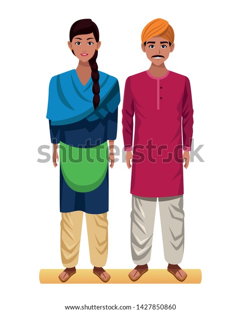 Indian Couple Wearing Traditional Hindu Clothes Stock Vector (Royalty ...