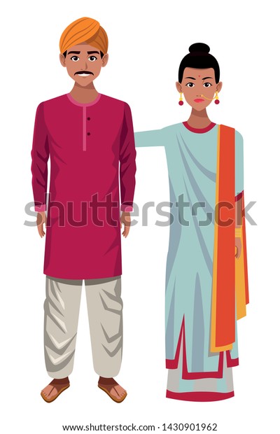 Indian Couple Wearing Traditional Hindu Clothes Stock Vector (Royalty ...