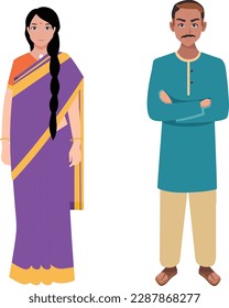 Indian Couple,  Indian woman in saree, indian man in kurta pajama, indian husband wife, man in traditional clothing, women , angry man