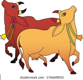 Indian cow, folk art Kalamkari. It can be used for a coloring book, textile/ fabric prints, phone case, greeting card. logo, calender