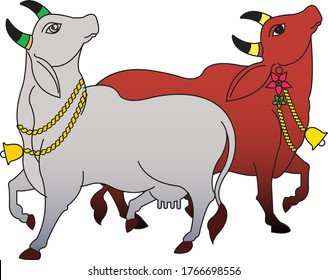 Indian cow, folk art Kalamkari. It can be used for a coloring book, textile/ fabric prints, phone case, greeting card. logo, calender