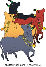 Indian cow, folk art Kalamkari. It can be used for a coloring book, textile/ fabric prints, phone case, greeting card. logo, calender