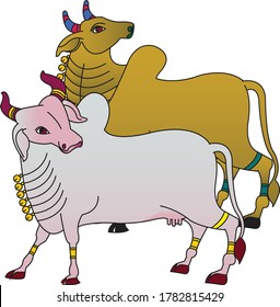 Indian cow, folk art Kalamkari. It can be used for a coloring book, textile/ fabric prints, phone case, greeting card. logo, calendar