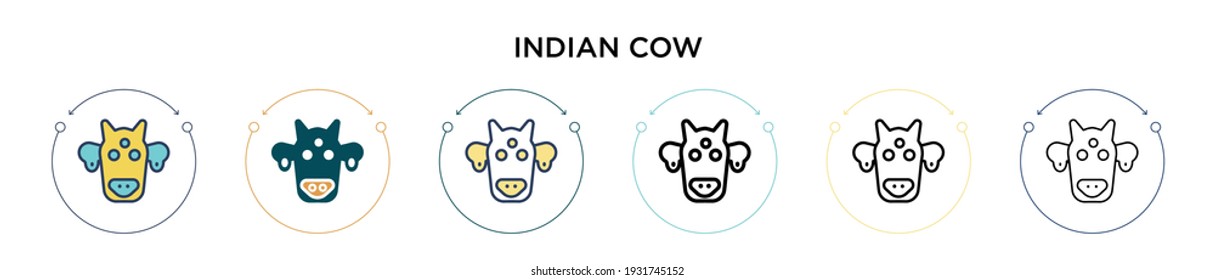 Indian cow icon in filled, thin line, outline and stroke style. Vector illustration of two colored and black indian cow vector icons designs can be used for mobile, ui, web