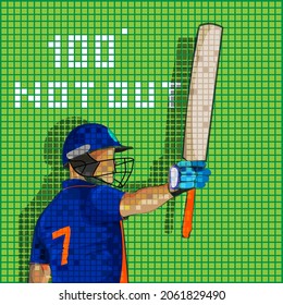 Indian Cricket Batter Player And 100 Not Out Font On Green Grid Background.