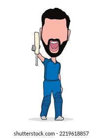 Indian cricketers celebration after scoring. Batsman illustration, vector, art, painting, cartoon.