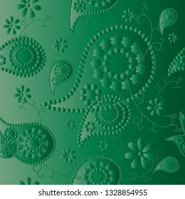 Indian cucumbers background. Arabic ornament on green background