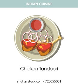 Indian cuisine Chicken tandoori traditional dish food vector icon for restaurant menu