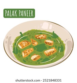 Indian cuisine dish palak paneer. Traditional Indian food. Vector isolated image.