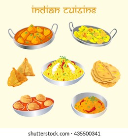 Indian cuisine dishes set 