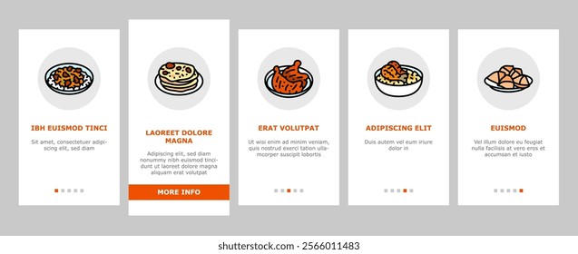 indian cuisine food curry onboarding mobile vector restaurant india, masala chicken, asian tikka, rice traditional, paneer, dish indian cuisine food curry illustrations