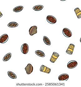 indian cuisine food curry vector seamless pattern thin line illustration