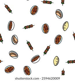 indian cuisine food curry vector seamless pattern thin line illustration