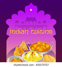 Indian Cuisine Food Dishes Colorful Poster 