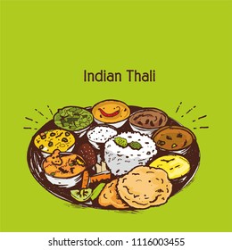 Indian cuisine food and traditional thali vector 