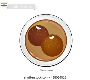 Indian Cuisine, Gulab Jamun or Traditional Dessert Balls Topping with Syrup and Almond. One of Most Popular Desserts in India.