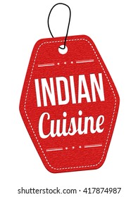 Indian cuisine red leather label or price tag on white background, vector illustration