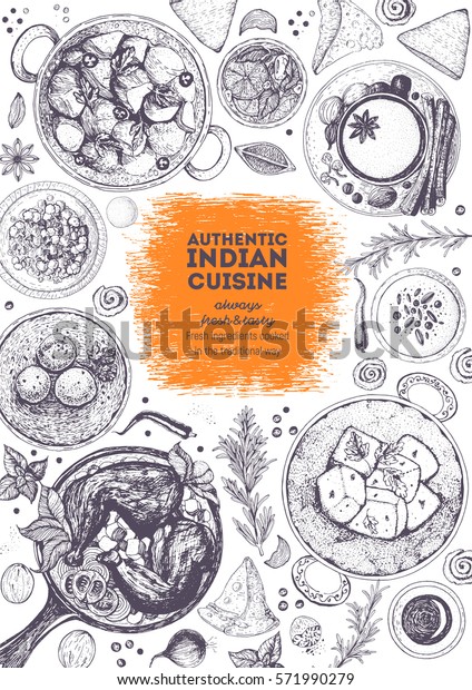 Indische Kuche Im Top Blickfeld Indisches Menu Design Stock Vektorgrafik Lizenzfrei