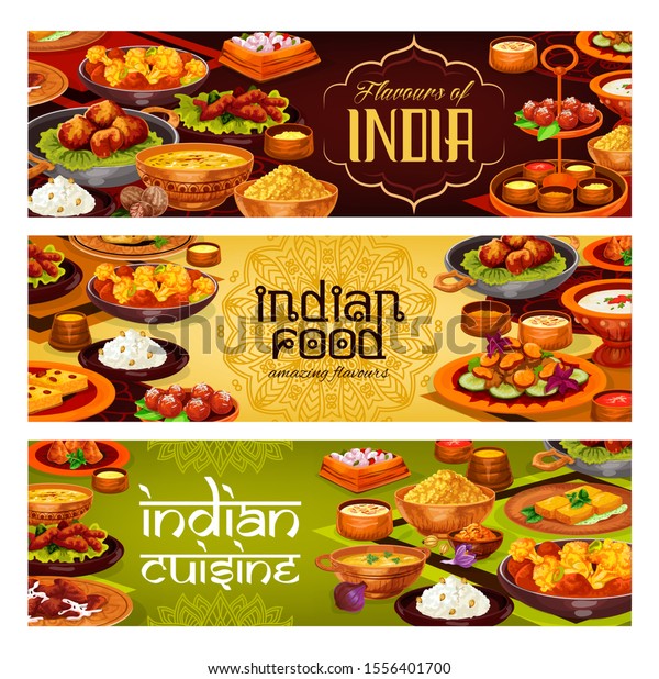 Indian Cuisine Vector Banners Meat Curry Stock Vector (Royalty Free ...