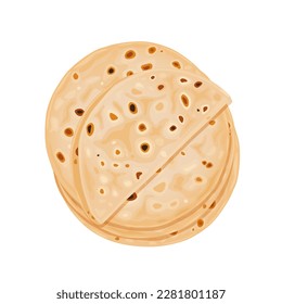 Indian cuisine Vector graphic of Roti Chapati on white isolated background	