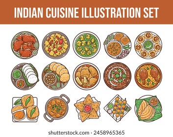 Indian cuisine vector illustration set