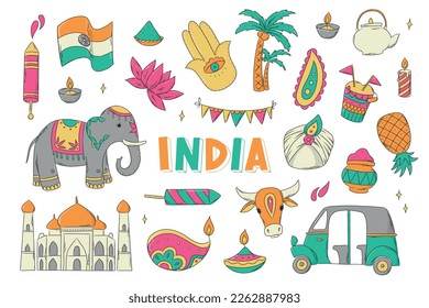 Indian culture clip art  doodles  cartoon stickers  icons  Holi festival  diwali theme doodles  Good for prints  cards  planners  sublimation  etc  EPS 10