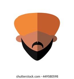 Indian culture concept represented by cartoon man head with mustache icon. Isolated and flat illustration 
