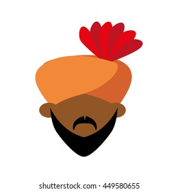 Indian culture concept represented by cartoon man head with mustache icon. Isolated and flat illustration 