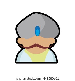 Indian culture concept represented by cartoon man head with mustache icon. Isolated and flat illustration 