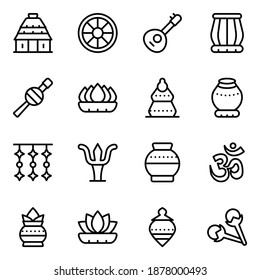 
Indian Culture Elements Solid Icons Set 