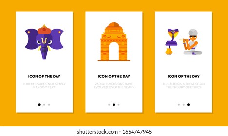 Indian culture flat icon set. National, sightseeing, tourism isolated vector sign pack. Ethnicity and tradition concept. Vector illustration symbol elements for web design and apps