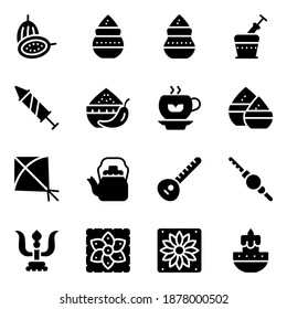 
Indian Culture and Heritage Solid Icons Set 