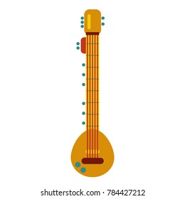 Indian culture musical string instrument sitar. Art design of acoustic traditional ethnic symbol.
