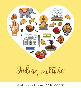 Indian culture promo poster with country symbols in heart
