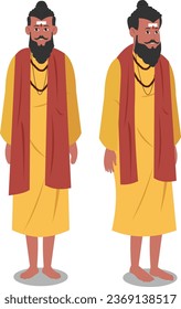  Indian culture Shadu baba character vector art front and side view, vector illustration moral of story character